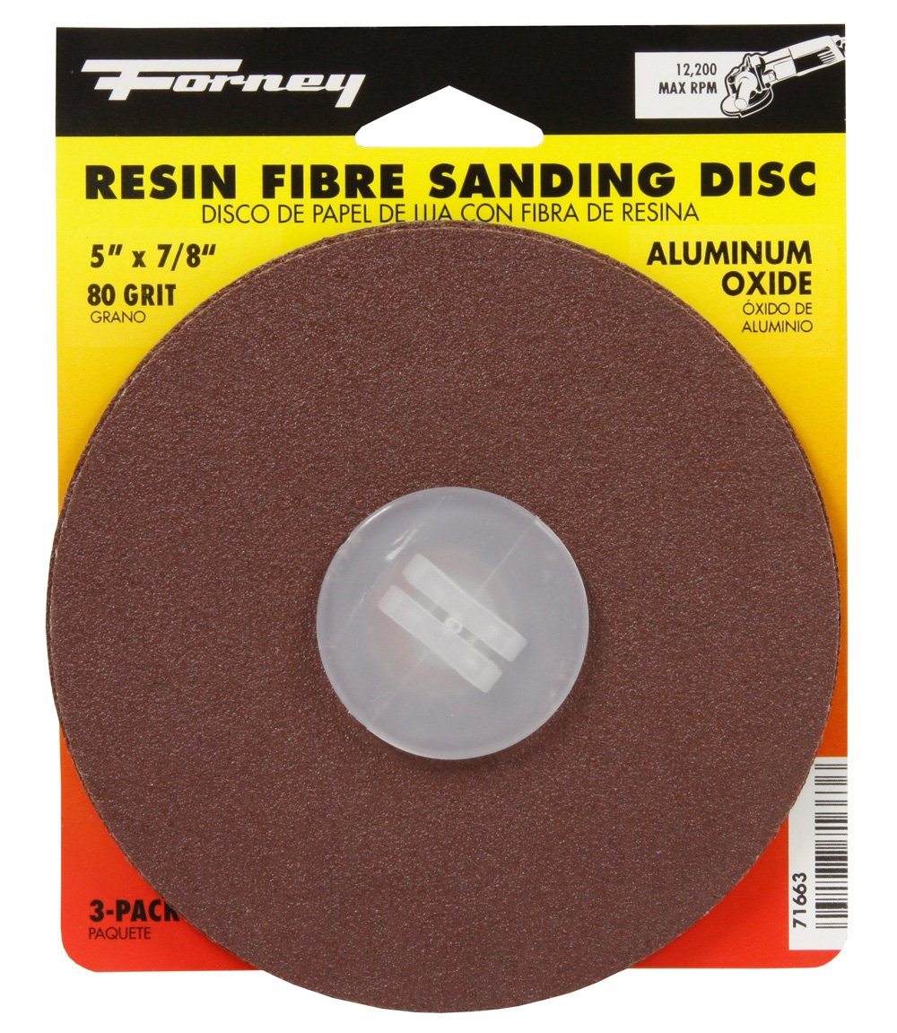 Forney 71663 Aluminum Oxide Sanding Discs with 7/8-Inch Arbor, 5-Inch, 80-Grit, 3-Pack