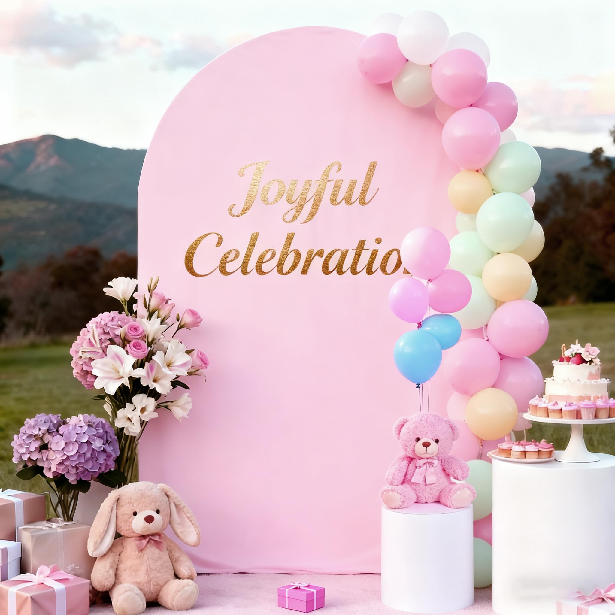 Photo 1 of 7.2FT Baby Pink Arch Cover,Spandex Fitted Wedding Arch Stand Covers Round Top Chiara Backdrop Cover for Birthday Party Ceremony Banquet Decoration