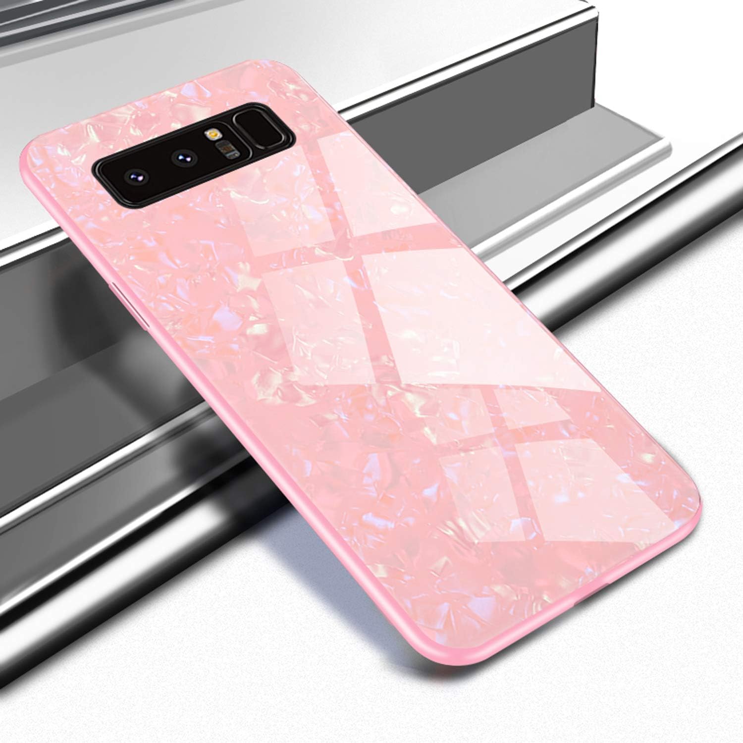 EYZUTAK Shell Design Case for Samsung Galaxy S10e,Ultra Thin Tempered Glass Back Mimics Hard Cover Anti-Scratch Soft TPU Silicone Bumper Shockproof Case for Samsung Galaxy S10e - Pink