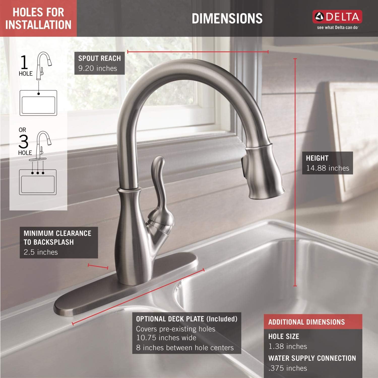 Delta Faucet Leland Single-Handle Kitchen Sink Faucet with Pull Down Sprayer, ShieldSpray Technology and Magnetic Docking Spray Head, SpotShield Stainless 9178-SP-DST - - 