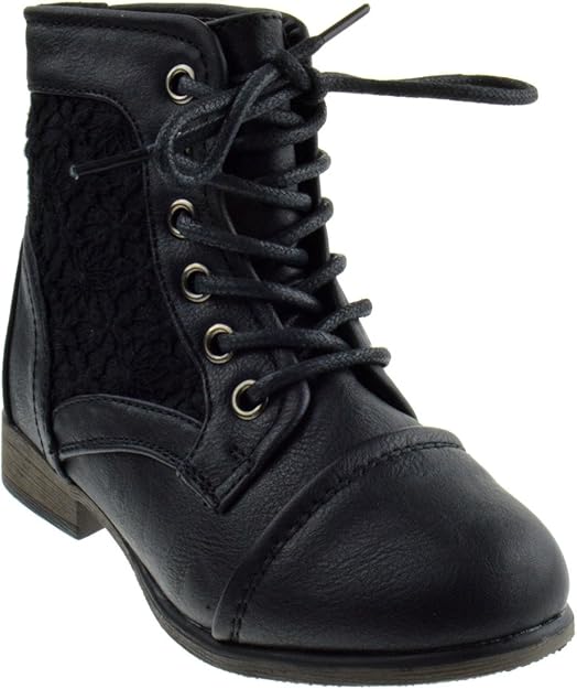 Chapter 30K Little Girls Combat Lace Up Boots Black 4 Boots