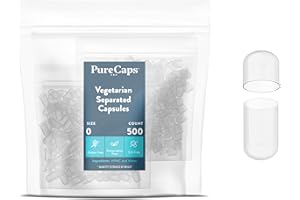 PureCaps USA - Empty Vegetarian and Vegan Pill Capsules Size 0 | 500 Separated Pills| Clear| Non-GMO Certified | SLS, Gluten, Preservative Free