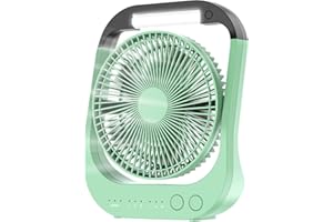 ATEngeus USB Desk Fan, 10000mAh Rechargeable Battery Operated Fan, 4 Speeds Table Fan, 8“ Camping Fan, 180°Rotation, LED Light, Timer, Portable Fan for Camping,Traveling