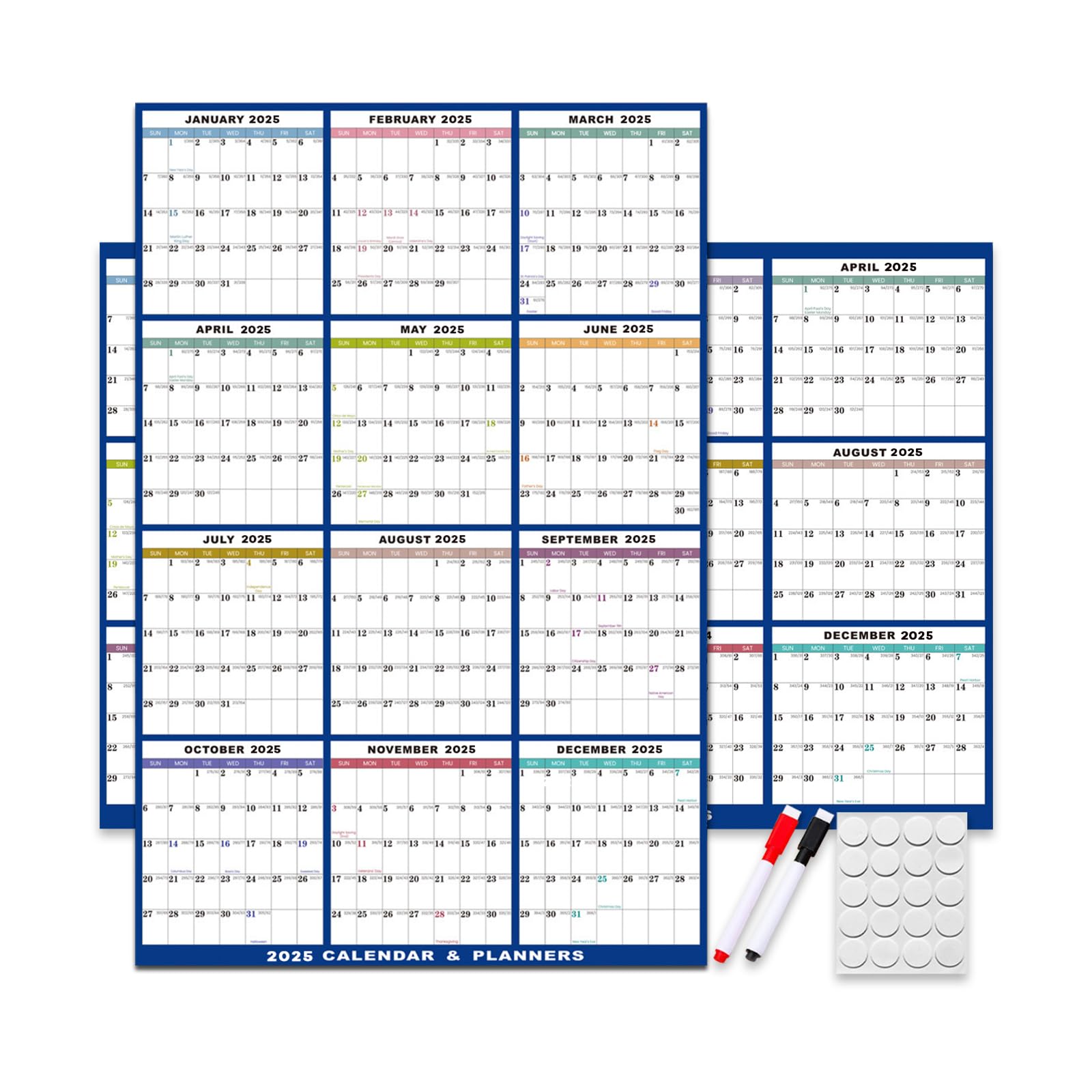 2025 Wall Calendar Dry Erase -12 Month Annual Yearly Calendar Large ...