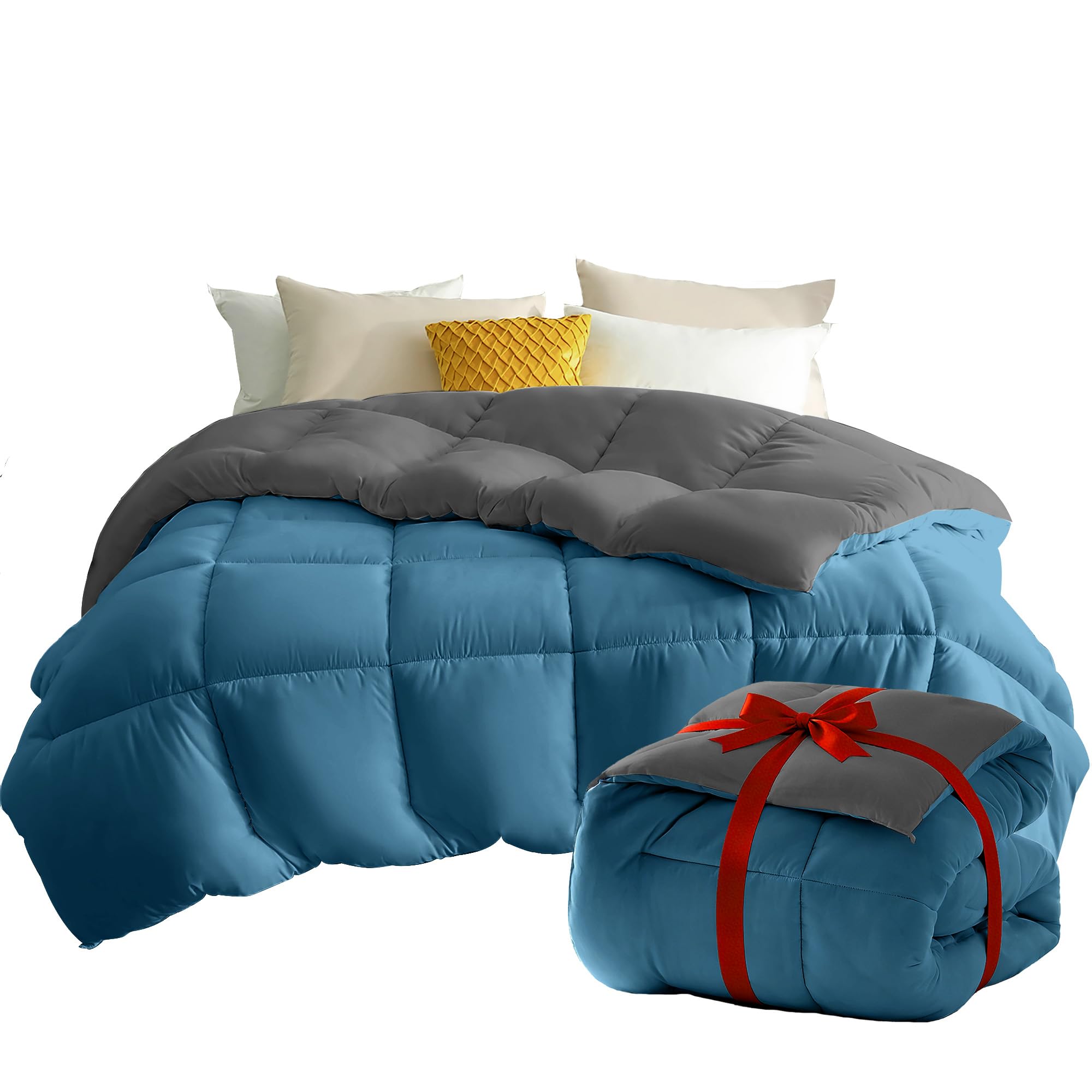 AYSW Double Coverless Duvet 10.5 Tog Comforter and Anti Allergy All Season Grey and Teal NO Pillowcases Only Quilt 10.5 Tog Duvet