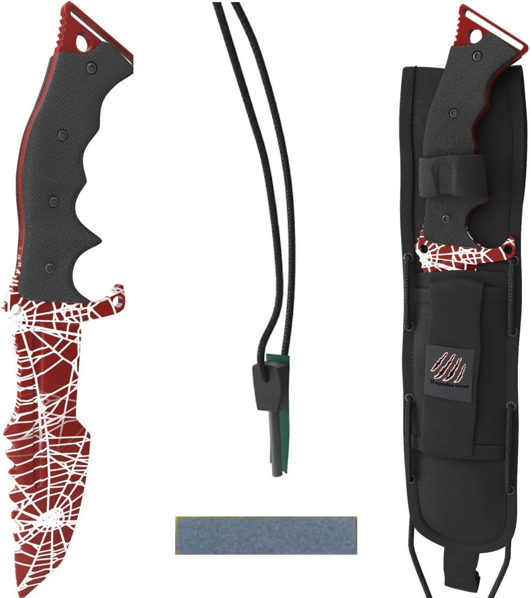 Magnolia Gear Huntsman Knife Combat Knife and Tactical Knife CS GO Counter Strike Knife, The Perfect Hunting Knife with Heavy Duty Sheath, Fire Starter and Blade Sharpener