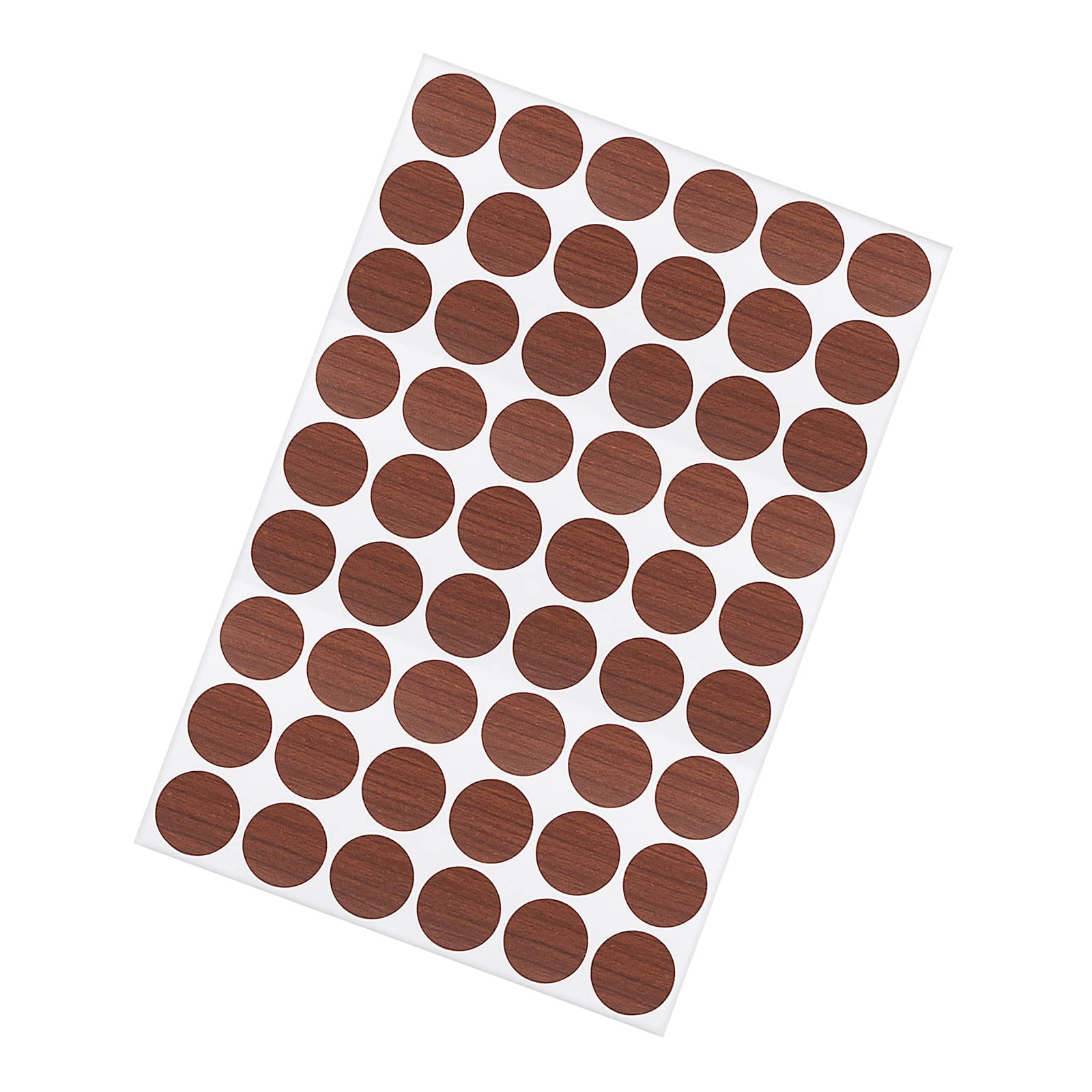 METALLIXITY Screw Hole Cover Stickers (21mm Dia) 54Pcs in 1 Sheet, PVC Shelf Peg Sealing Caps Waterproof - for Cupboard Wardrobe Furniture, Dark Brown with Wood Grain