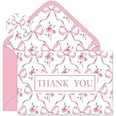 JarThenaAMCS 24 Pack Pink Bow Floral Thank You Cards Bowknot Flower Greeting Card With Envelopes Stickers Watercolor Blank Note Card for Wedding Bridal Baby Girls Shower Birthday, 4 x 6 Inch