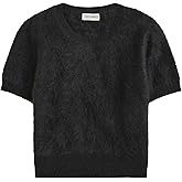Tiko Miko Women's Furry Cropped Sweater Short Sleeve Soft Fuzzy Sweater T Shirt Loose Casual Knit Pullover