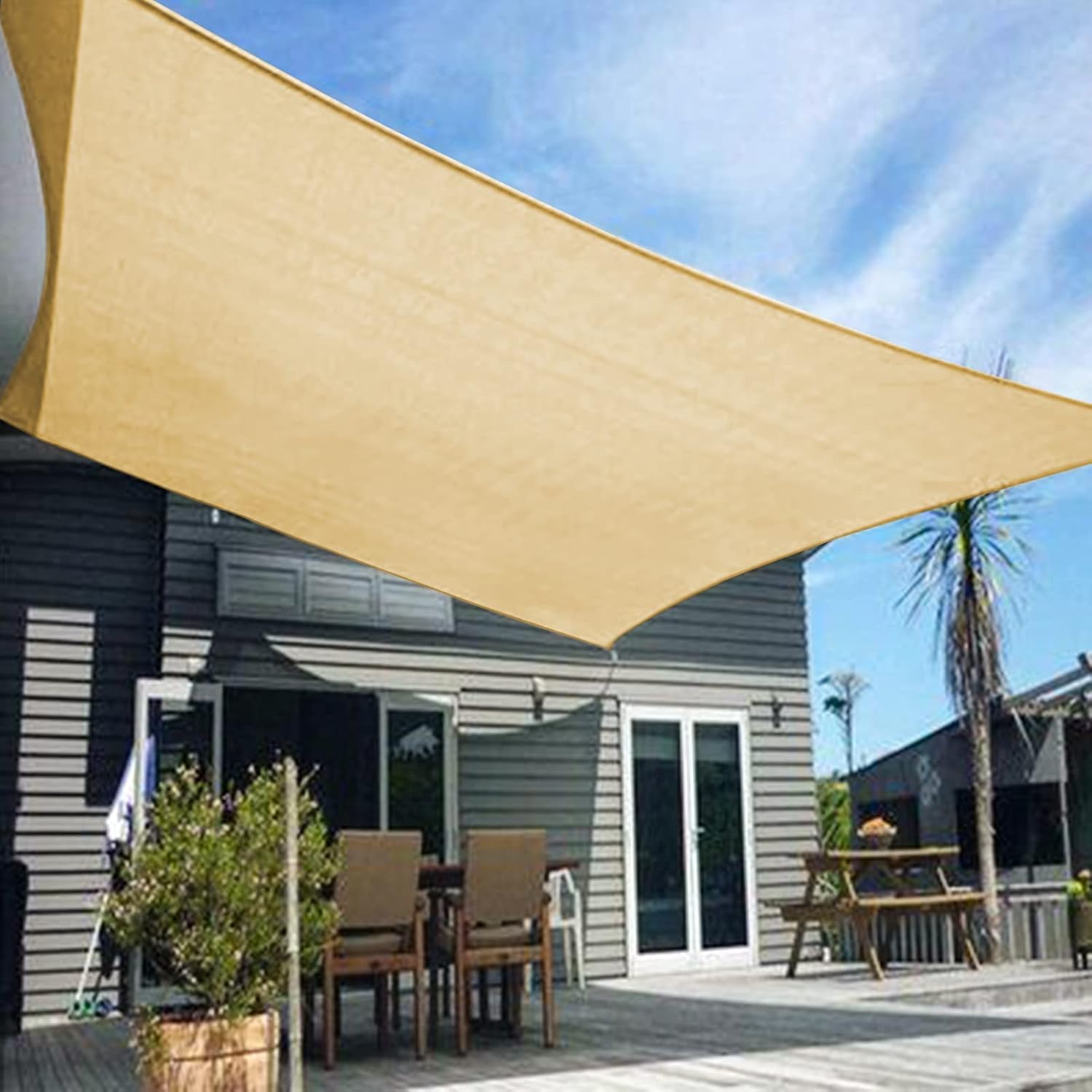 HENG FENG Sun Shade Sail Rectangle 4x4m HDPE Canopy Awning Sunscreen with 95% UV Block for Outdoor Patio Garden Sand
