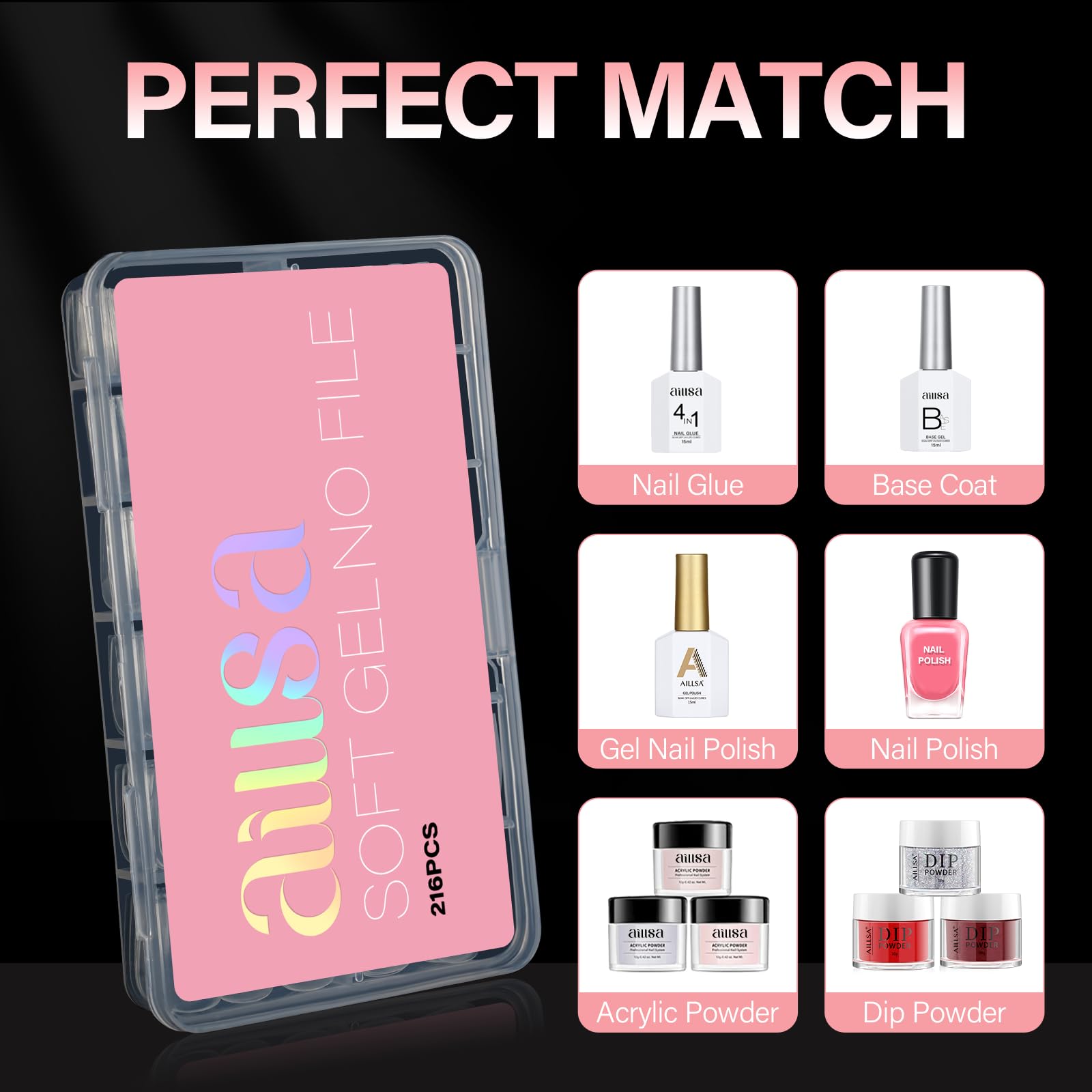 AILLSA Short Square Nail Tips Full Cover Clear Gelly Tips Half Matte Acrylic Tips Pre-Filed Fake Press on Nail Tips for Extension Home DIY Salon Manicure 216PCS 12 Sizes - Image 7