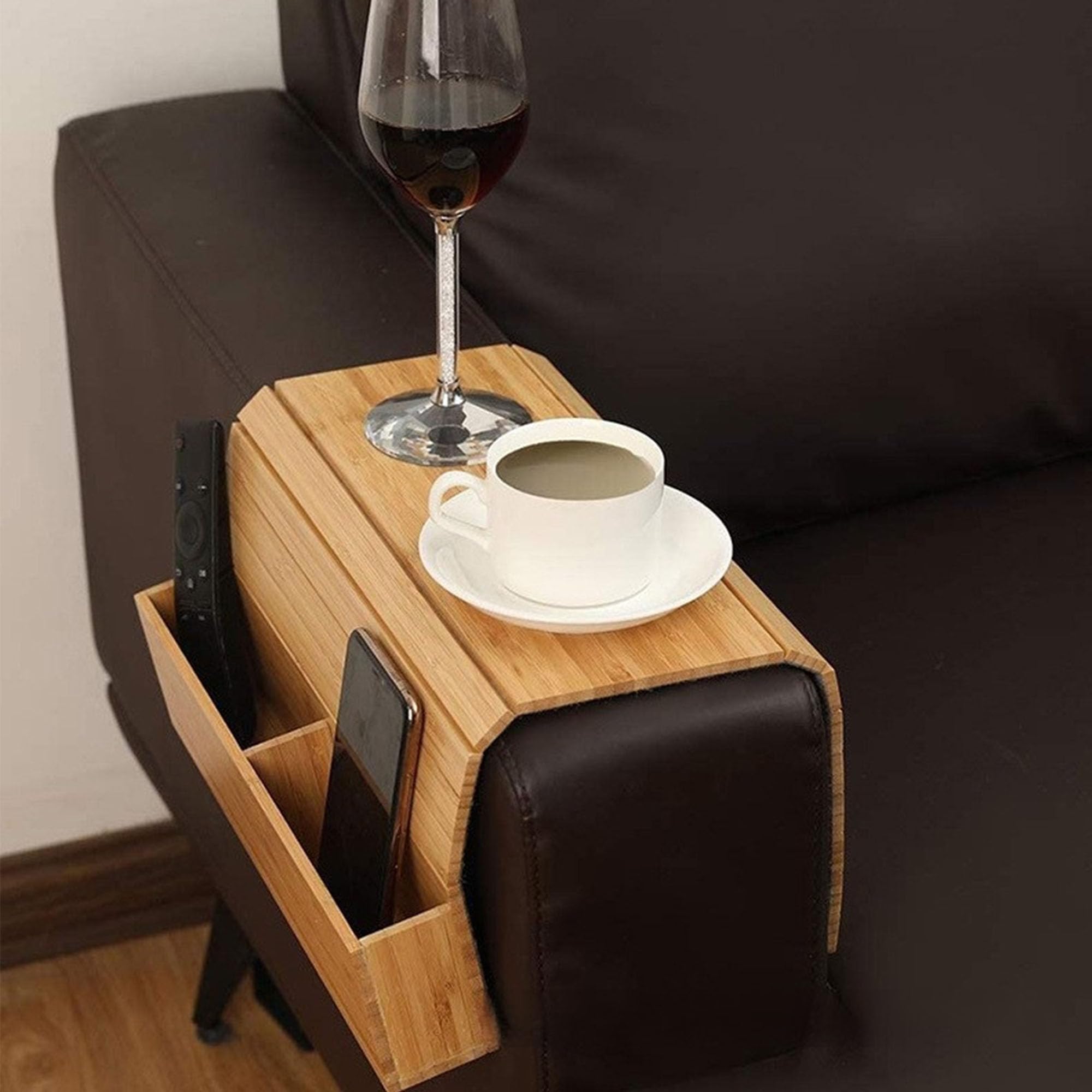 JIAMIAN Sofa Armrest Tray Table, Wooden Sofa Armrest Tray (Wood color)