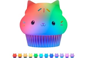 Lights By Night Gabby's Dollhouse Cakey Cat Squishy, Night Light, Color-Changing Table Lamp for Children's Bedroom, Bathroom, Playroom, Battery Option, USB Powered - 78941