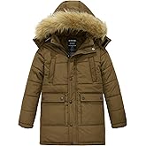 wantdo Boys' Winter Coat Long Puffer Jacket Warm Parka with Removeable Faux Fur Hood