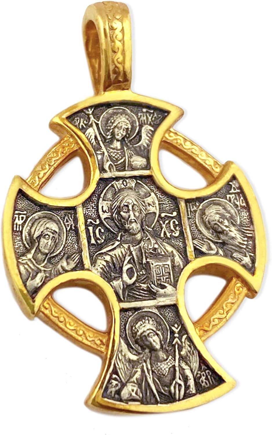 Protection Cross Pendant Saint Michael St Gabriel Silver Gold Tone 1 3/