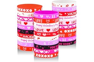 hexiaoxiao 30Pcs Valentines Day Rubber Bracelet Bulk Colorful Valentine's Day Silicone Wristbands for Women and Kids Valentine Party Favors Supply Classroom gifts