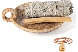 MKLZ 3 in 1 Palo Santo Holder, Sage Holder for Burning, Sage Tray with Incense Burner Holder for Sticks, Smudge Pot, Sage Burner Bowl, Ceramic Ash Catcher Tray for Meditation Room (Brown White)
