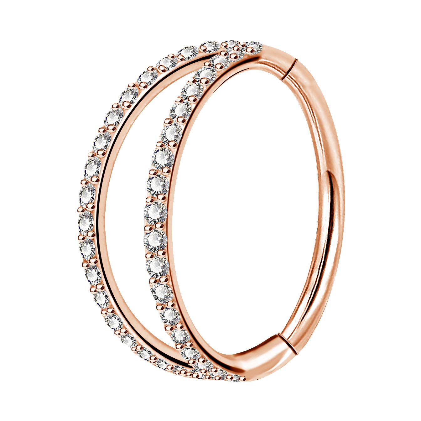 OUFER Body Piercing Nose Ring Hoop 20G Helix Earrings Hoop Double Line Clear CZ Paved Septum Ring Rook Conch Earring 316L Stainless Steel Nose Daith Earring Helix Piercing Jewellery