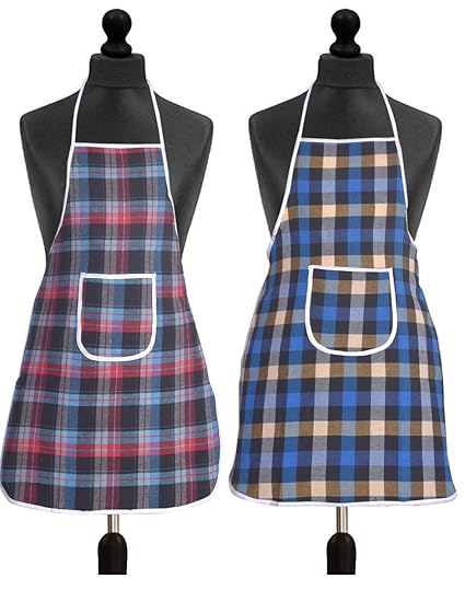 Yellow Weaves Check Design Waterproof Cotton Kitchen Aprons (Pack of 2)