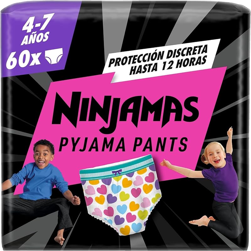 Fraldas dodot ninjamas para meninas de 4 a 7 anos (17 a 29 kg), 60 unidades, fralda com proteção anti-vazamento durante a noite