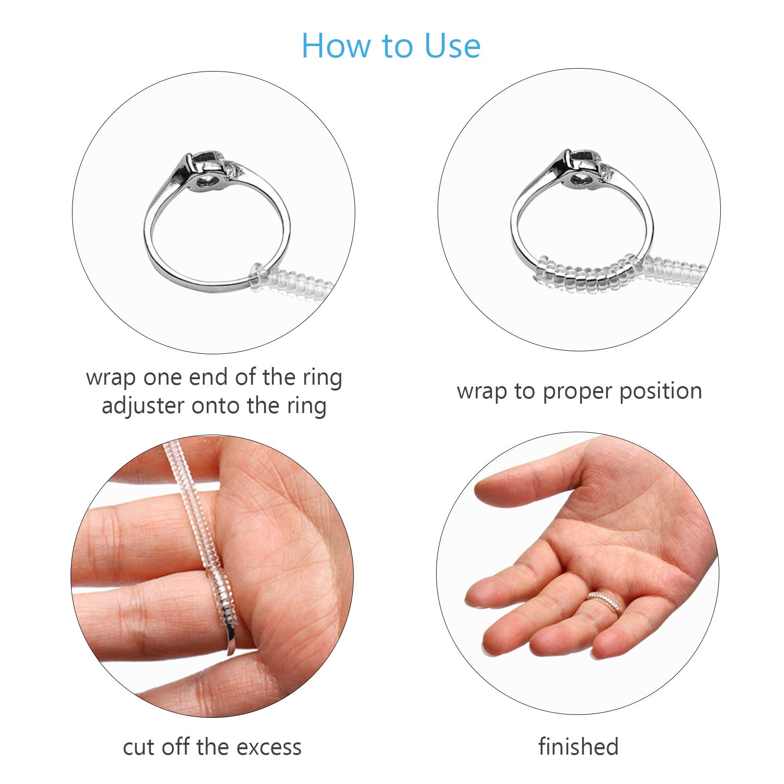TAZEMAT Ring Sizer Gauge Set Ring Guard Clip Size Adjuster for Loose Rings Plastic Transparent Rings Resizer with Polishing Cloth Adjustable Finger Measuring Sizes Chart UK A to Z for Men and Women