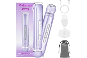 KABOWA 2 in 1 Bikini Trimmer for Women Dual Head Electric Razors IPX7 Waterproof Wet & Dry Use, Electric Shaver for Women Private Area Facial Body Underarm Leg Arm Hair Remover for Pubic Hair