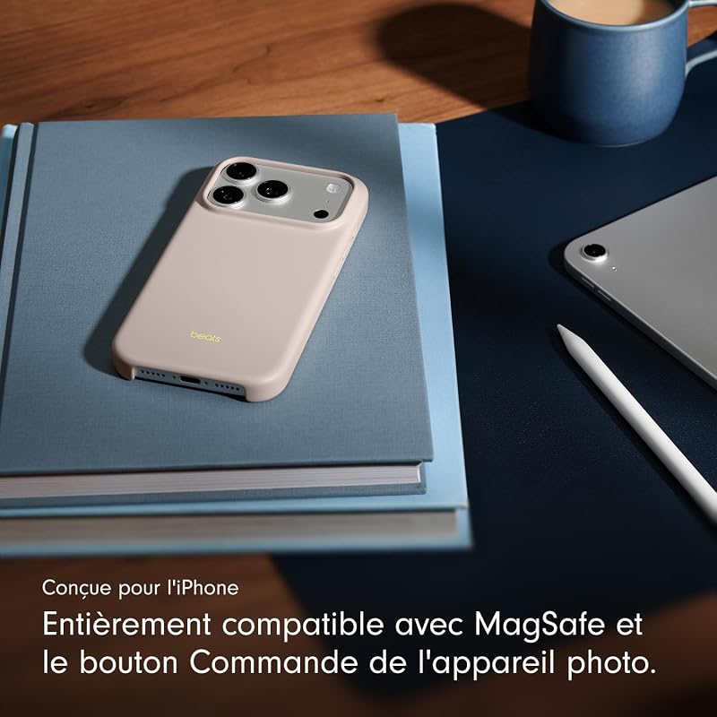 Coque pour iPhone 17 Pro équipée MagSafe avec Commande de l'appareil Photo, Fini Mat, Doublure en Tissu Microfibre - Gris Gypse