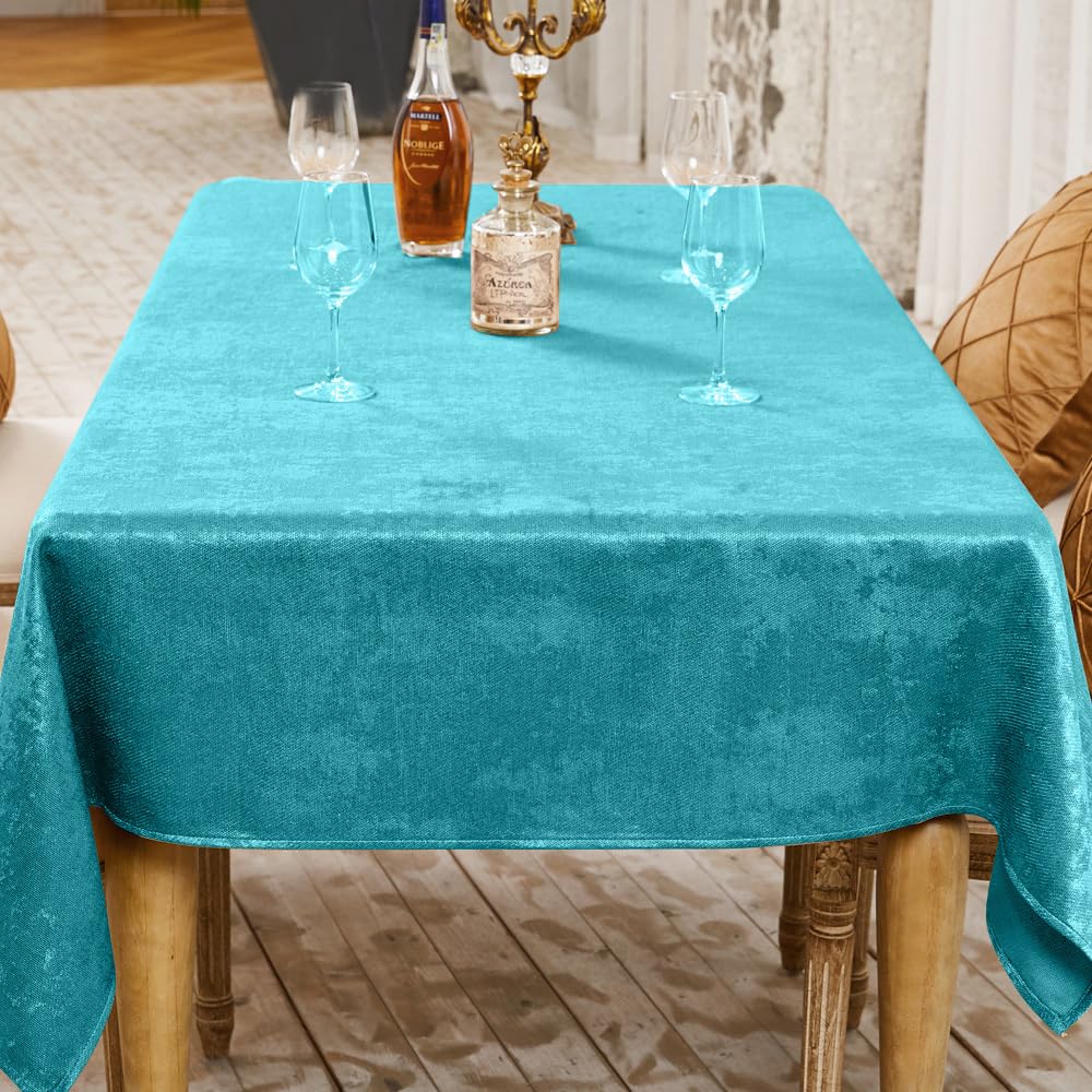 BALCONY & FALCON Table Cloth Wipe Clean Waterproof Rectangular – Linen-Effect Shimmer Washable Tablecloth for Dining, Kitchen, Outdoor, Party, Picnic, Wedding, Christmas – Blue, 140 x 240 cm