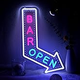 Planzo Bar Open Neon Signs for Business LED Light Up Open Beer Sign Wall Decor for Home Pub Cafe Man Cave Club Cocktails Coffee Bistro Hotel Party Window Indoor USB Powered Dimmable White Pink Blue