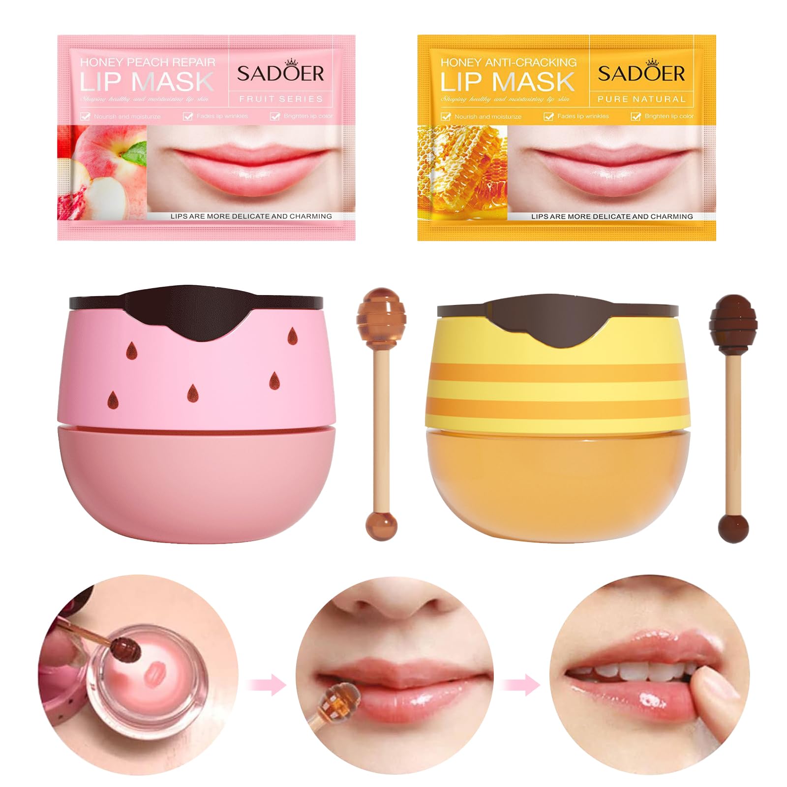 Honeybalm Premium 4-Piece Lip Balm Set - Exfoliating & Hydrating, Strawberry & Honey Flavors - Ideal for Dry, Cracked Lips