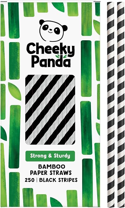 The Cheeky Panda Bamboo Paper Straws 250 Coloured with Black Stripes