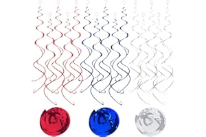 AGROKO 30 pcs 4th of July Hanging Swirl Decorations Blue Red and Silver Swirl Decoration for Independence Day