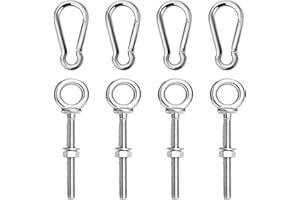 Abimars Lifting Shoulder Eye Bolt M6 with Nuts and Spring Snap Hook, 4 Pcs 316 Stainless Steel Eyebolts for Hanging Items