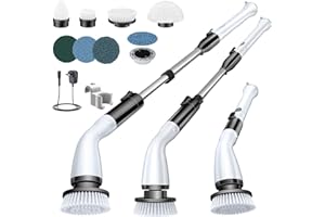 LABIGO Electric Spin Scrubber LA1 Pro, Cordless Spin Scrubber with 4 Replaceable Brush Heads and Adjustable Size Extension Handle Power Full Cleaning Brush for Bathroom Floor, Light Black