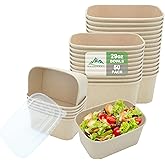 Kaderron 50 Pack 29 OZ Large Paper Bowls with Lids, Heavy Duty Disposable Compostable Container for Party, Disposable Bowls B