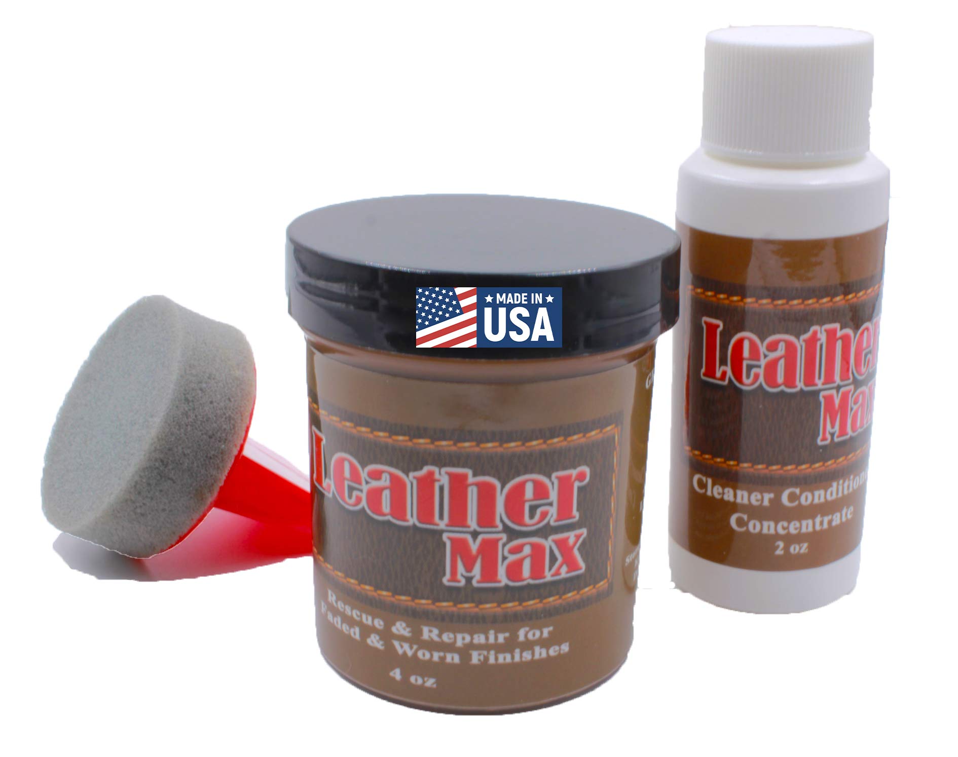 Furniture Leather Max Refinish and Restorer Kit / 4 Oz Restorer / 2 Oz Conditioner / 1 Sponge (Leather Repair) (Vinyl Repair) (Red)