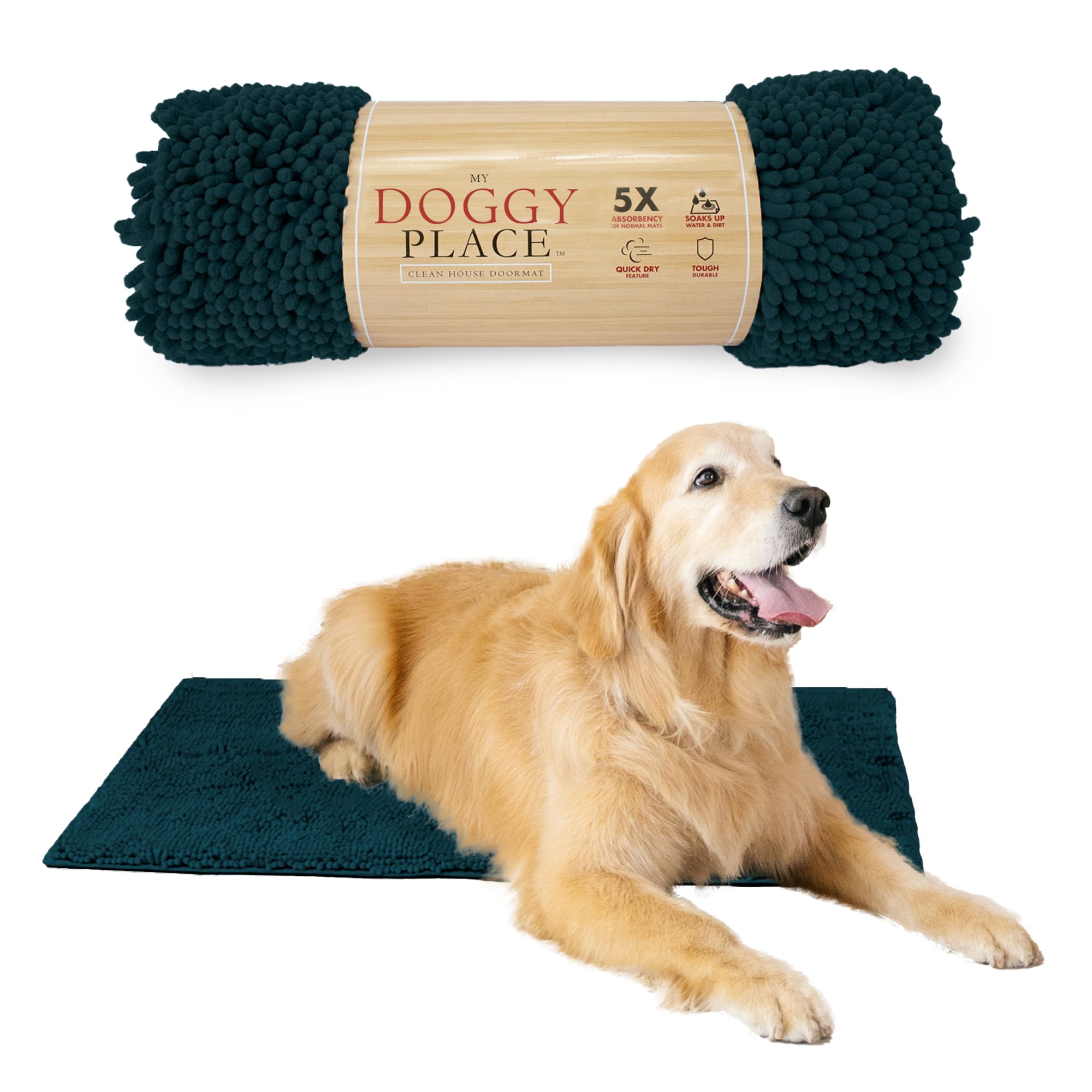 My Doggy Place - Ultra Absorbent Microfiber Dog Door Mat, Durable, Quick Drying, Washable, Prevent Mud Dirt, Keep Your House Clean (Teal, Large) - 36 x 26 inch