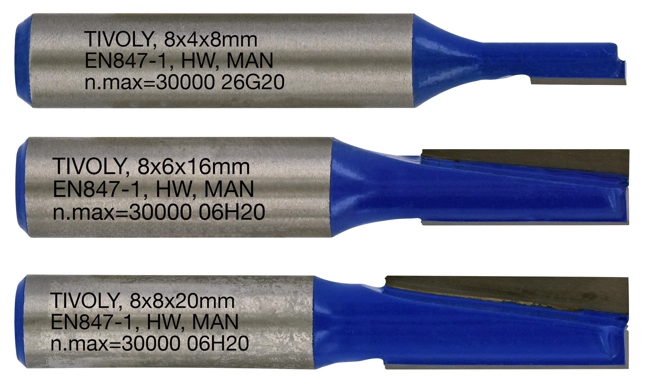 Tivoly XT60642067320 Router bits with Straight Groove | 2 Diamond Ground Cutting Edges Ø 4-6-8 mm