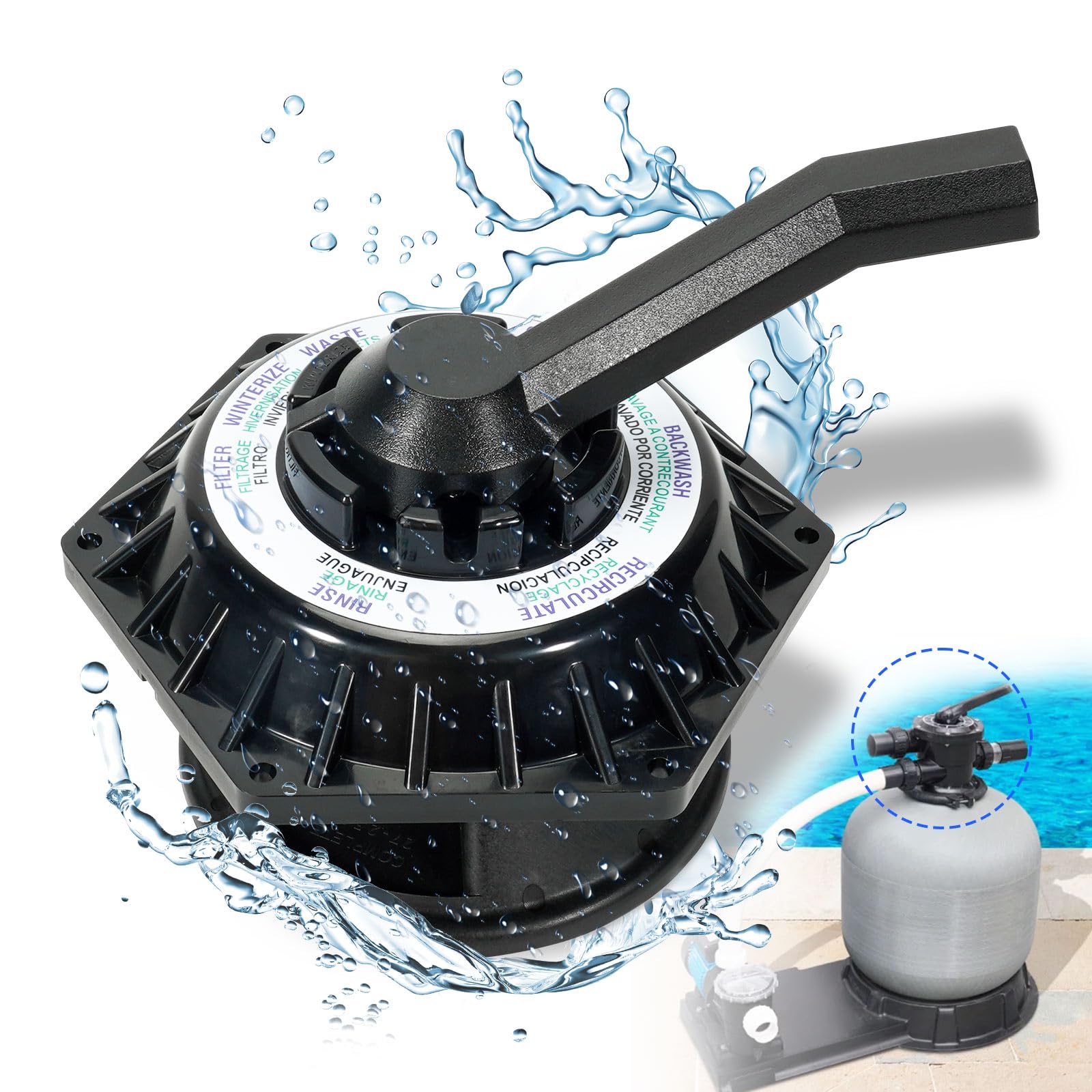 Photo 1 of loosoo 272531 Hi-Flow 6-way Multiport Top Valve Compatible with Pentair Sand Dollar Pool and Spa Sand Filters, 1-1/2 inch Clamp Style Valve, Replace 262504 262505 262506