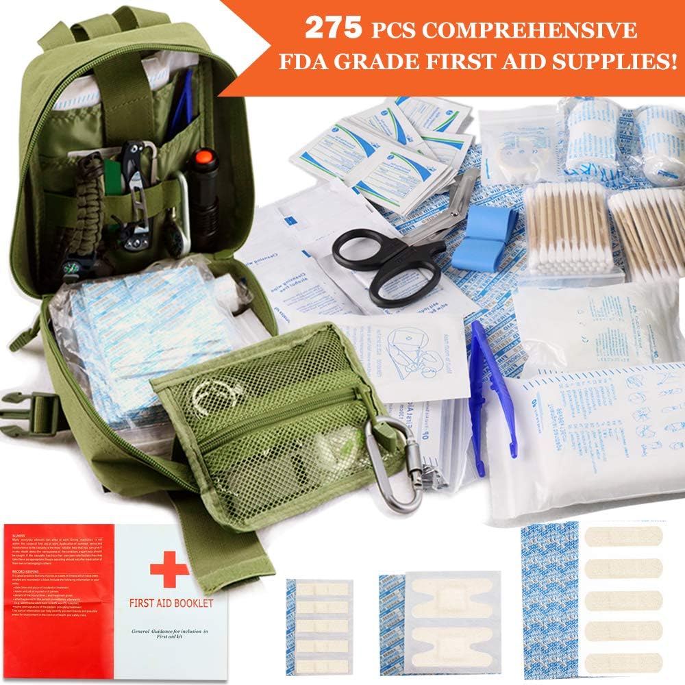 Monoki First Aid Survival Kit, 302Pcs Tactical Molle EMT IFAK Pouch Outdoor Gear EDC Emergency Survival Kits First Aid Kit Trauma Bag for Hiking Camping Hunting Car Travel or Adventures : Sports & Outdoors
