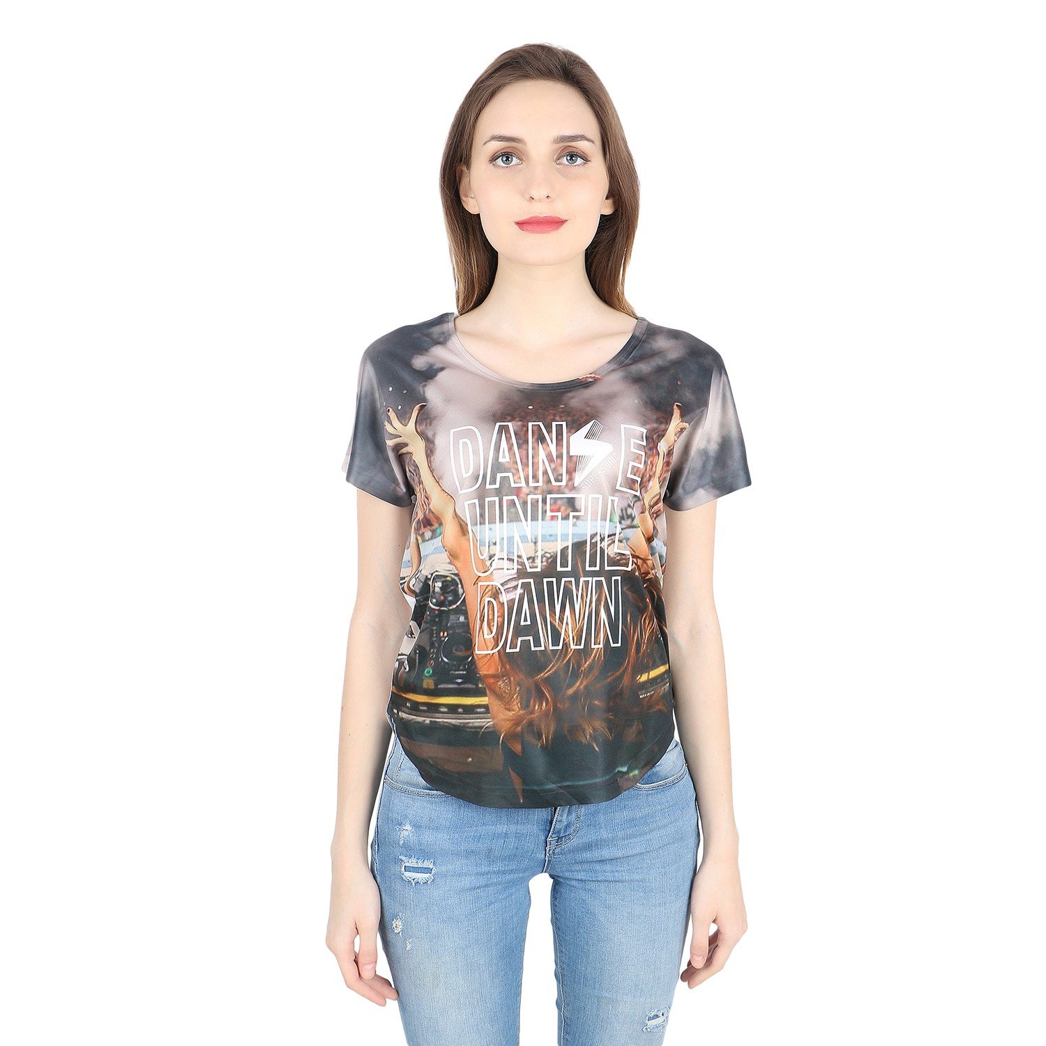 strak womens' white comfortable cotton printed designer top