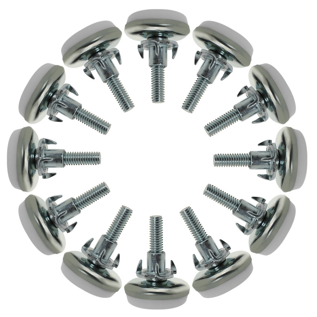 sourcingmap M6 x 25 x 30mm Screw on Furniture Glide Leveling Feet Adjustable Leveler with T-nuts for Table Leg 12pcs