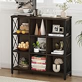 FATORRI 9 Cube Storage Bookshelf, Modern 4 Shelf Book Shelf, Wood and Metal Cubby Bookcase for Home Office (39.38 Inch W, Walnut Brown)