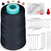 FIVEIZERO 900yd Hair Extension Thread with 30 PCS T/C/J/I Needles Using,Black Hair Weave Threads,Sew in Needle and Thread for