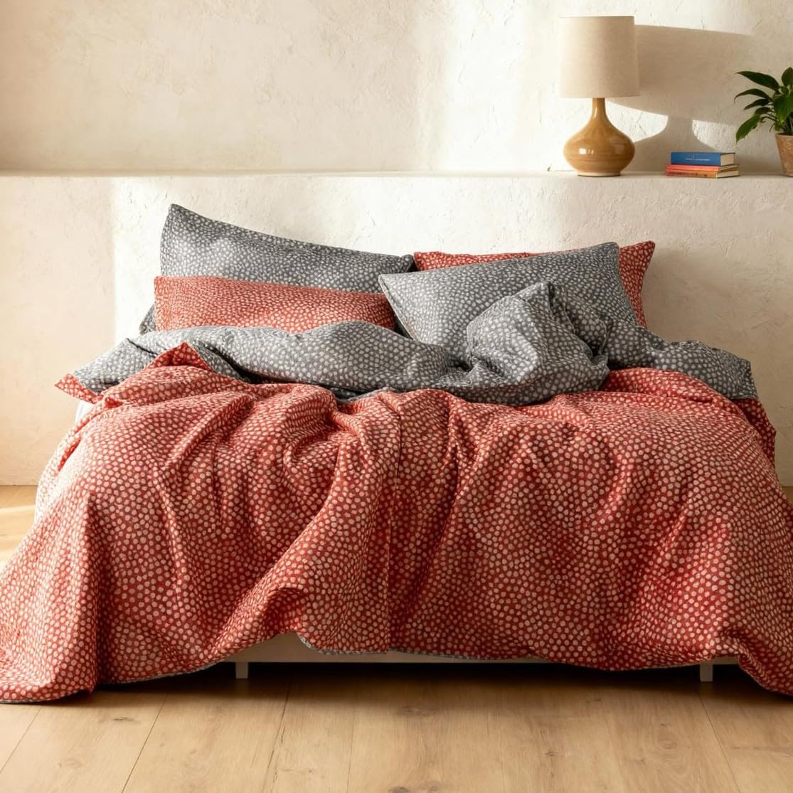 LERUUM King Size Duvet Cover Set Cotton Bedding Orange Pink Grey Polka Dot Reversible Winter Bedding Premium 200TC Percale Hotel Quality Spotty White Dot OEKO TEX โ image 1