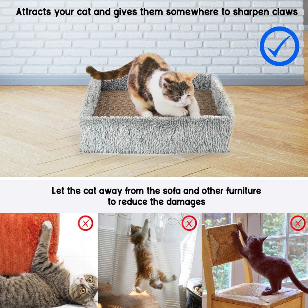PrimePets 2 in 1 Cat Scratcher Lounge, Removable Cat Scratcher Carboard, Reversible Corrugated Cat Scratching Pads, Cat Scratch Sofa Bed Lounger, Catnip Included : Pet Supplies