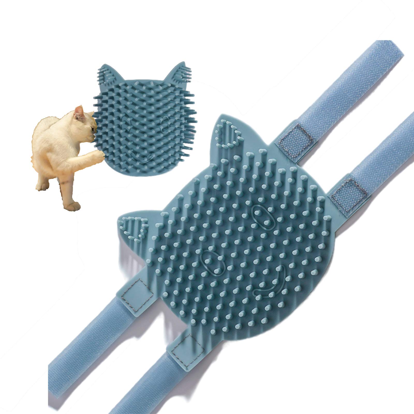 Cat Pet Self Grooming Comb Brush - Multi Functional Catnip Flavor Corner Massage Tool for Kitten Puppy Relaxing, Extra Soft Silicone Pins Handy Hair Shedding Trimming