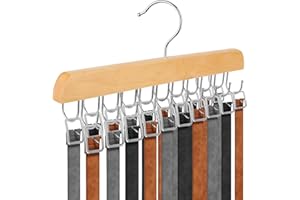 LMOMSS Belt Hanger for Closet,Belt Rack Organizer with 20 Hooks,360° Rotating Wooden Belt Holder for Storage Up to 60 Belts,Belt Keepers for Ties,Tank Tops and Accessories
