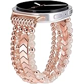 HAYONLIY Beaded Bracelet Band Compatible with Samsung Galaxy Watch 8 40mm 44mm/Galaxy Watch 8 Classic 46mm,Stylish Cute Stretchy Strap for Galaxy Watch 8/8 Classic