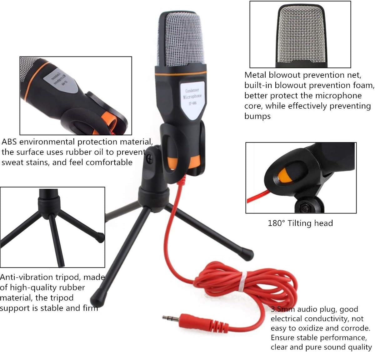 HKBTCH PC Microphone with Tripod Stand, 3.5mm Jack Recording Condenser Microphone Compatible with PC, Laptop, iPhone, iPad - Image 4